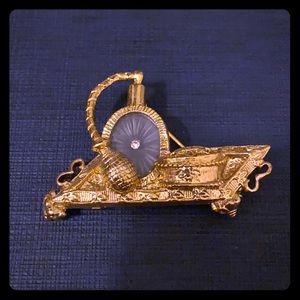 Vintage Vanity Perfume Bottle Gold Crystal Brooch